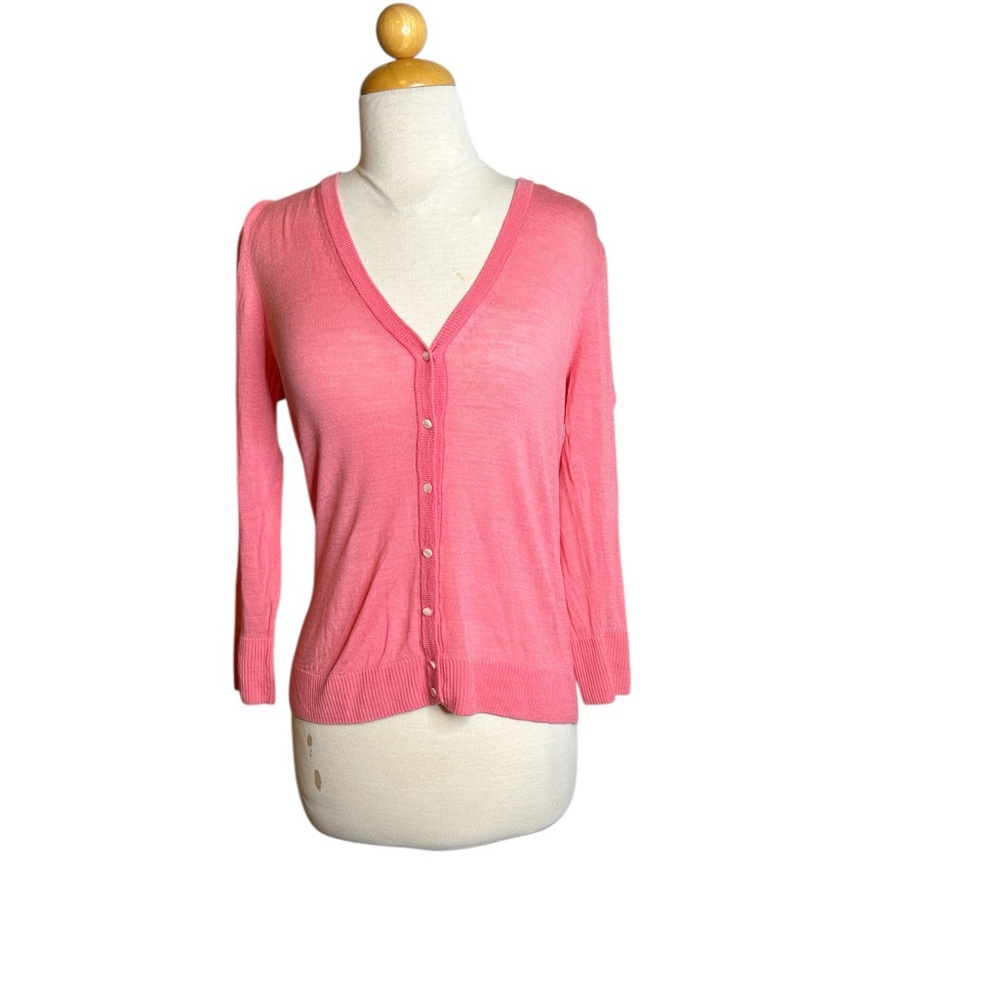 J.Crew Pink V-Neck Cardigan Sweater – Lightweight Pearl Button